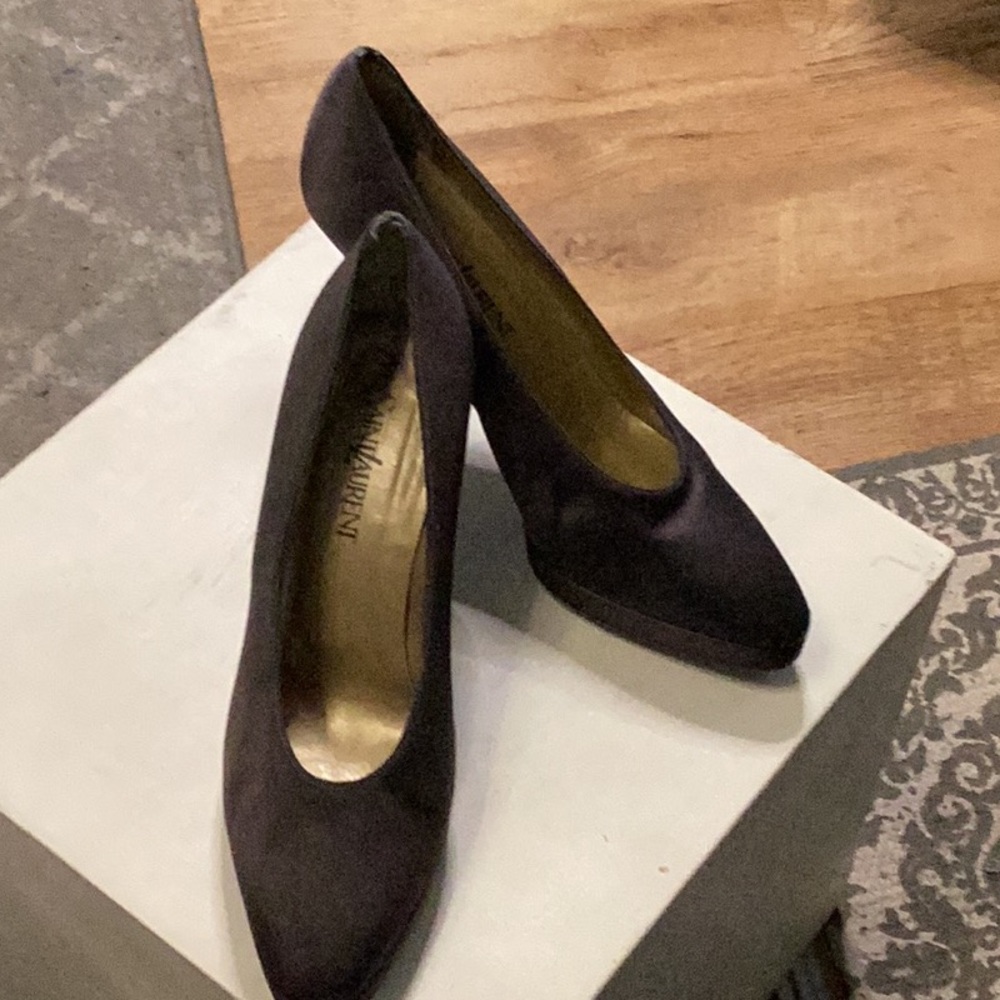 Vintage YSL Black Satin Pumps Size 8.5